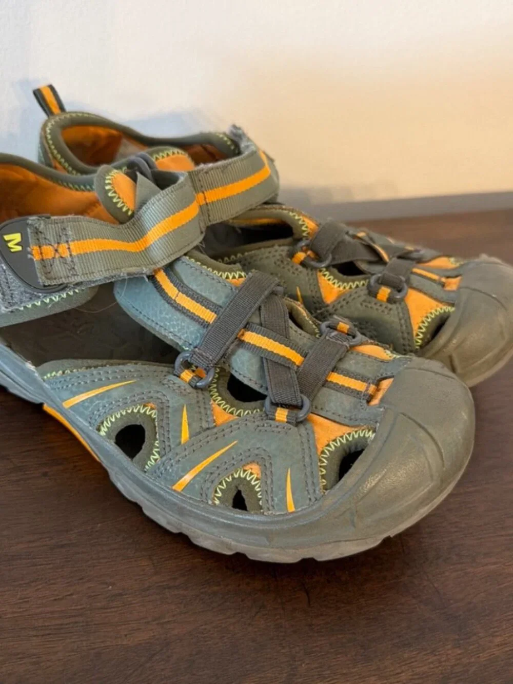 Merrell Boys Unisex Sandals Adventure Shoe Size 4W Green Orange Hydro Hiker